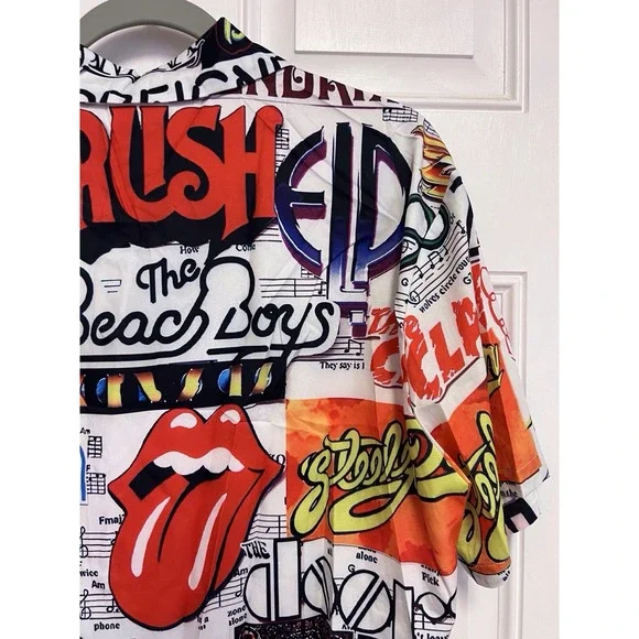 Classic Rock Band Collage Shirt - Button Up-short Sleeve - Picture 8 of 13